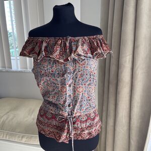 Lauren Jeans Co Ruffle Off Shoulder Blouse Boho Mandala XS